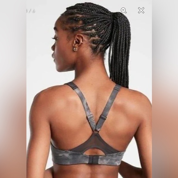Athleta Printed Advance Adjustable Padded Sports Bra Black/Gray 34D - Picture 2 of 9